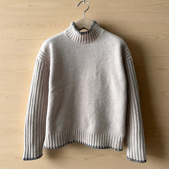 Joie Mock Neck Hand Finished Edge Sweater, Size XS, Oatmeal - Picture 1 of 9